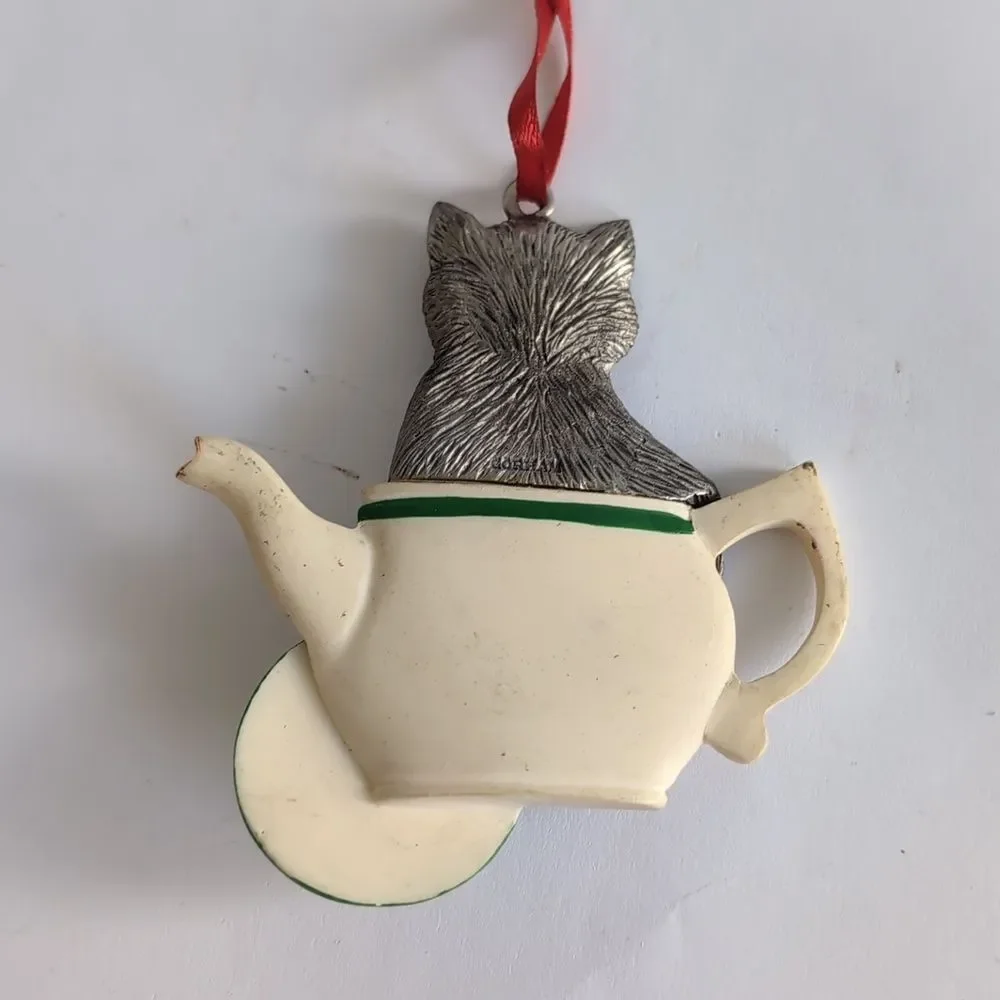 Gorham Pewter Christmas Ornament Pewter Kitty Cat in Teapot - Picture 3 of 3